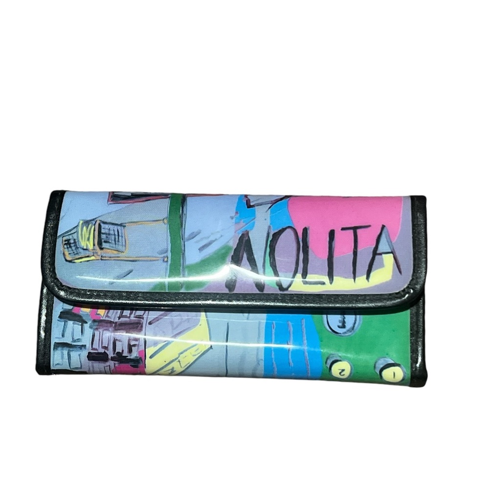Vintage Nolita Vinyl Wallet Multi Color Abstract City Pattern 8 1/4" x 4 1/4"